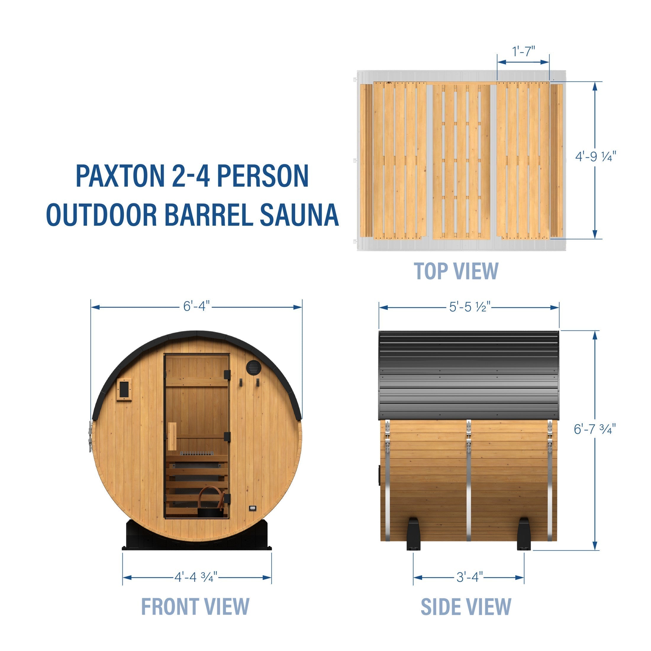 Paxton Outdoor Barrel Sauna – 2-4 Person - Shipping Included - Saunas