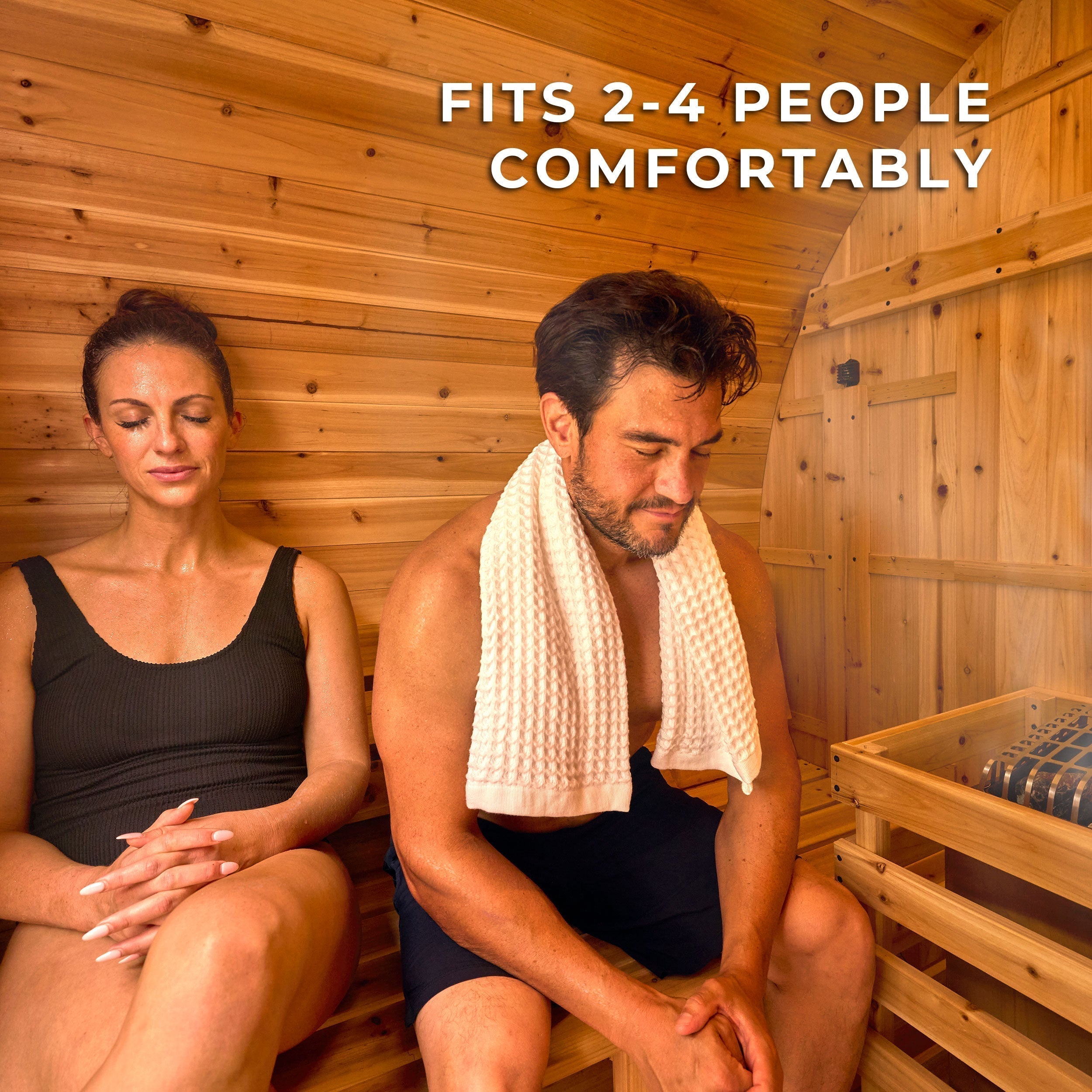 Paxton Outdoor Barrel Sauna with Porch – 2-4 Person - Shipping Included - Saunas