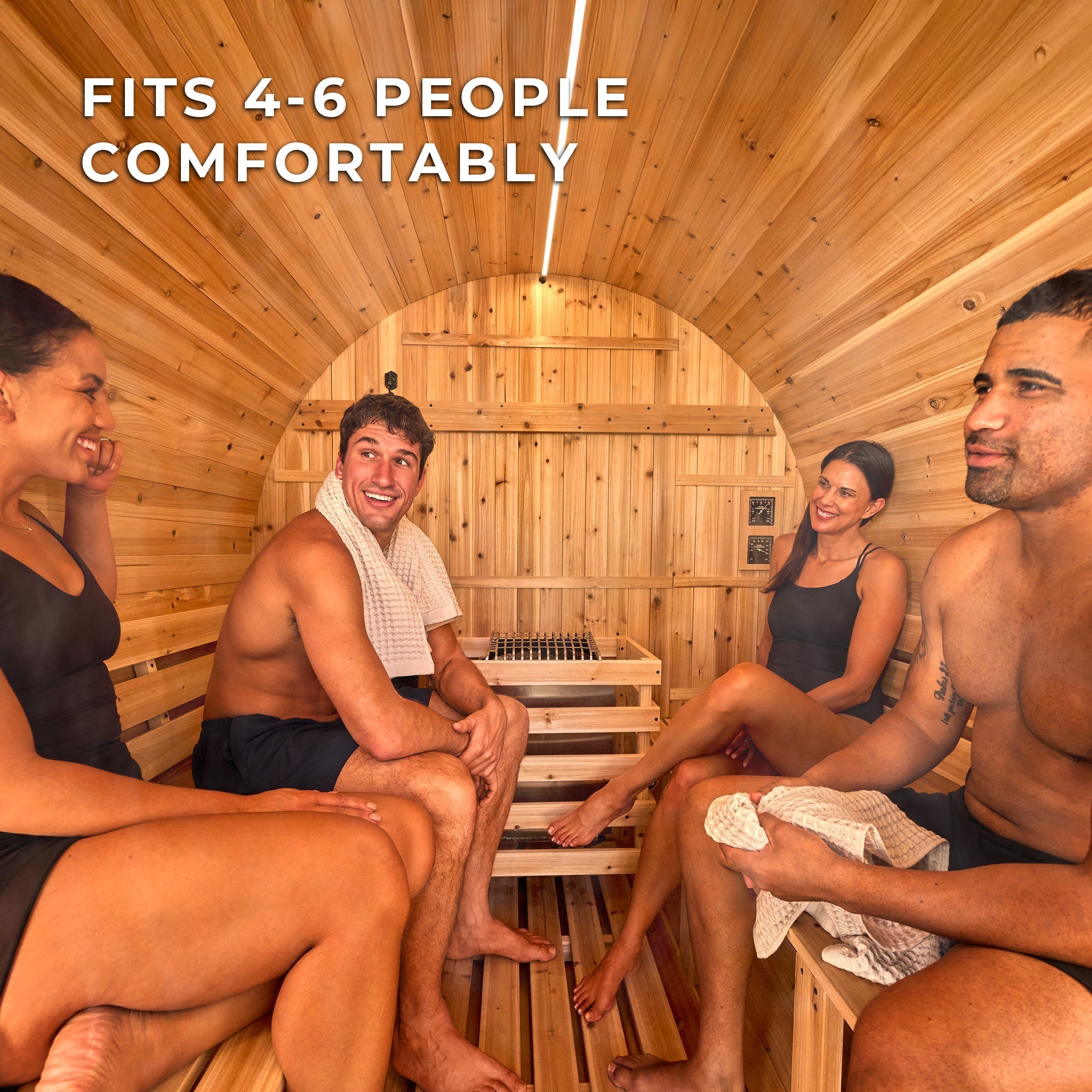 Paxton Outdoor Barrel Sauna with Porch – 4-6 Person - Shipping Included - Saunas