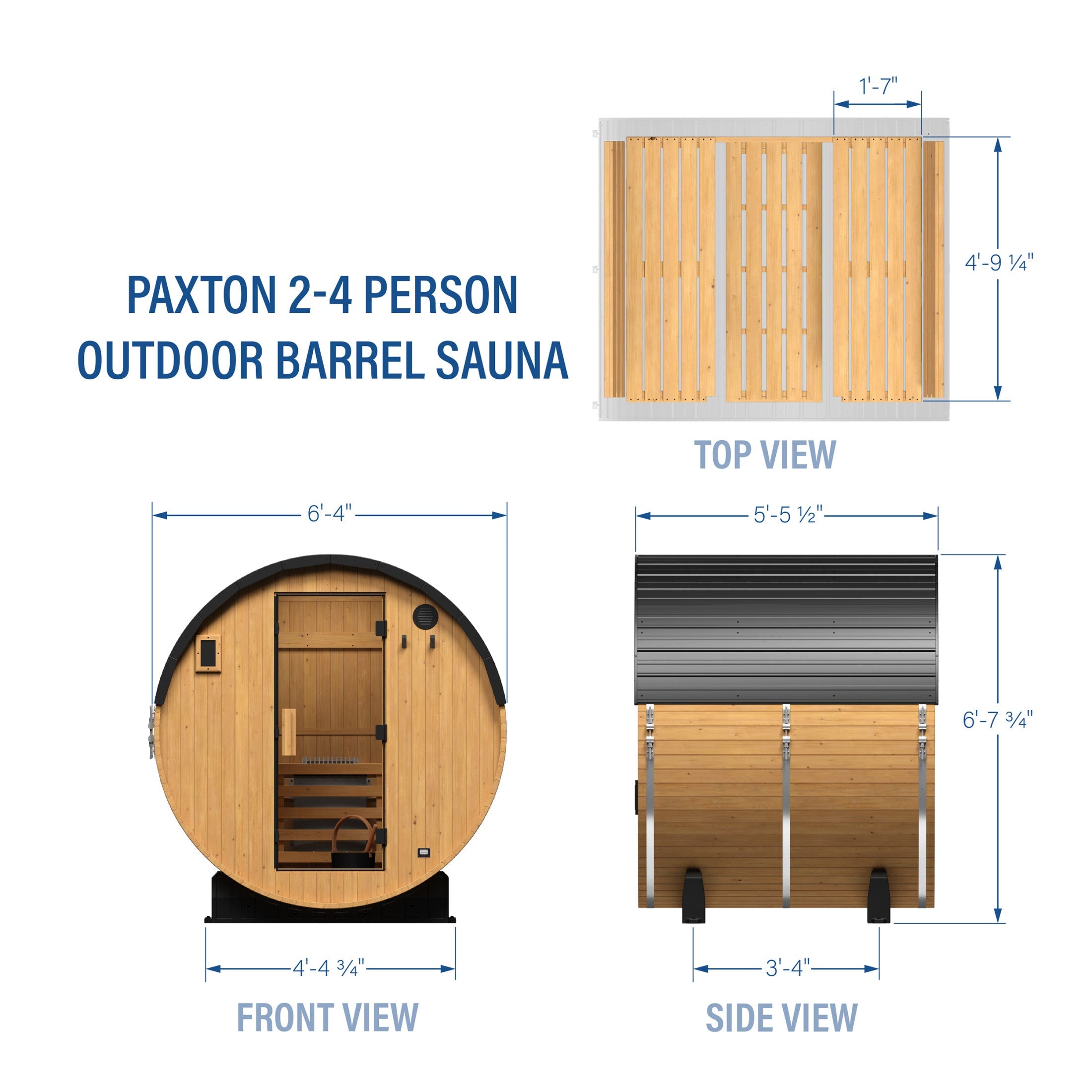 Paxton Outdoor Barrel Sauna – 2-4 Person