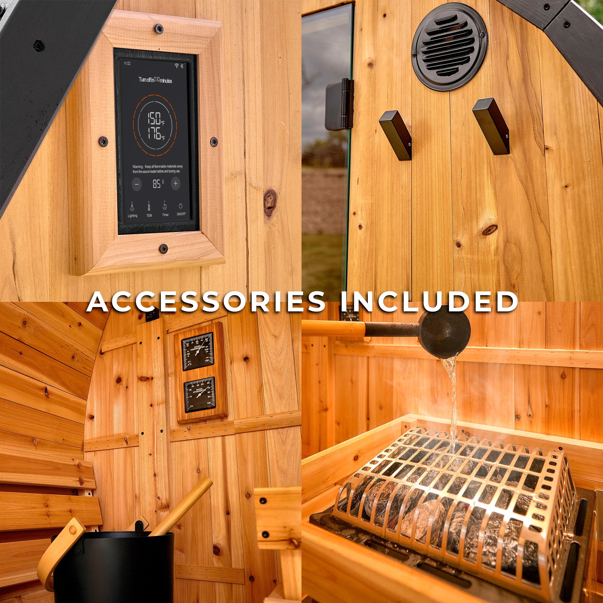Paxton Outdoor Barrel Sauna with Porch – 4-6 Person